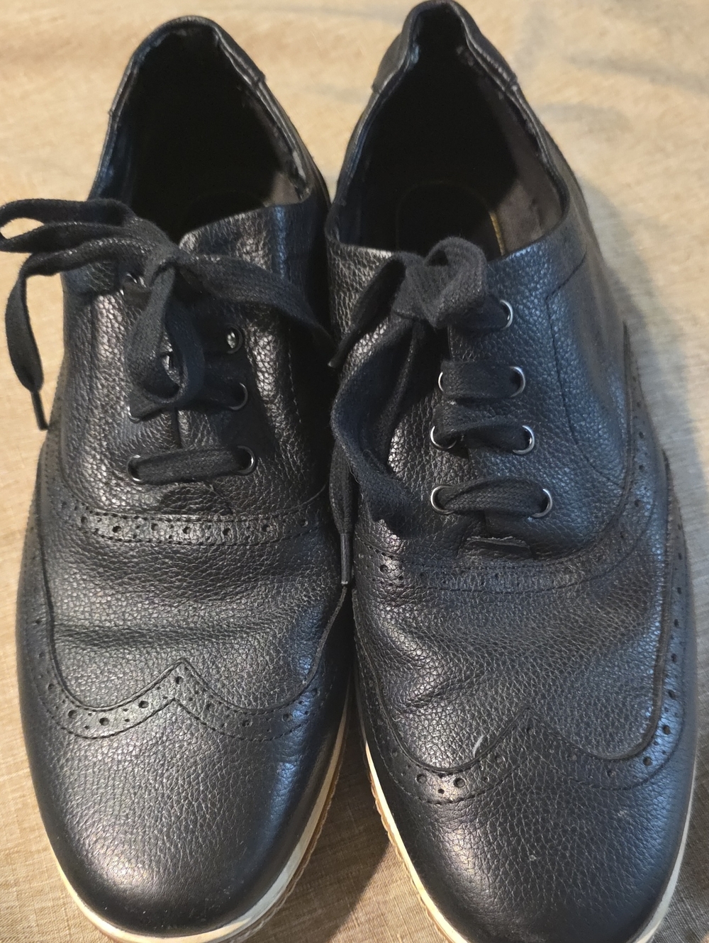 Joe's Jeans Black Leather Wingtip Lace-Up Oxfords